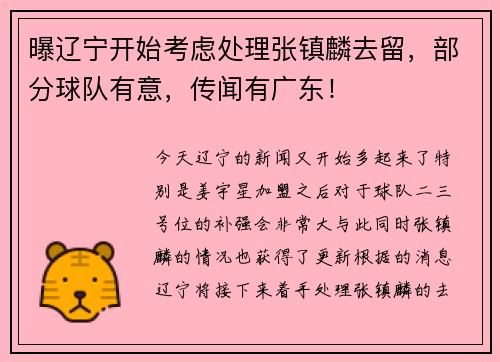 曝辽宁开始考虑处理张镇麟去留，部分球队有意，传闻有广东！