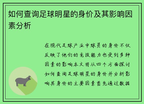 如何查询足球明星的身价及其影响因素分析